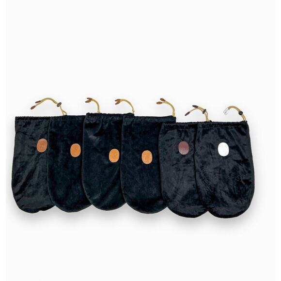 Vintage Shoe Dust Bags Tauer Johnson Lot 6 Black Velveteen Cord Pulls Logo - Picture 1 of 8